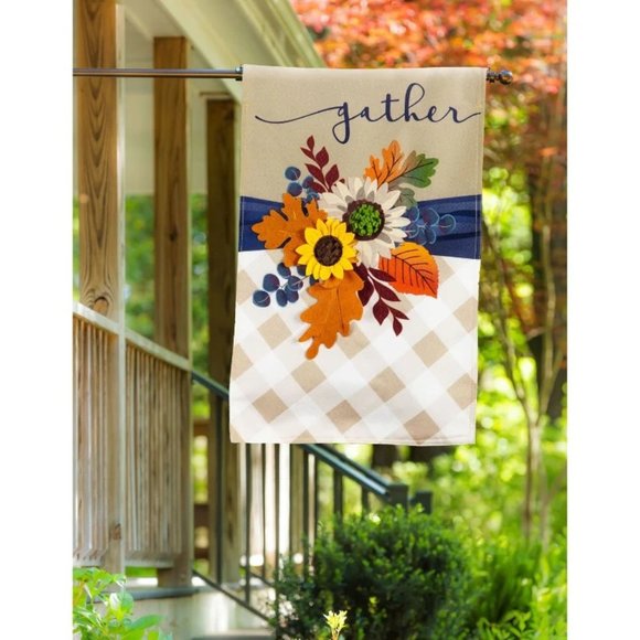 Fall / Thanksgiving House Flag GATHER 3D Sunflowers and 2 sided New 13L9949 - Picture 1 of 8
